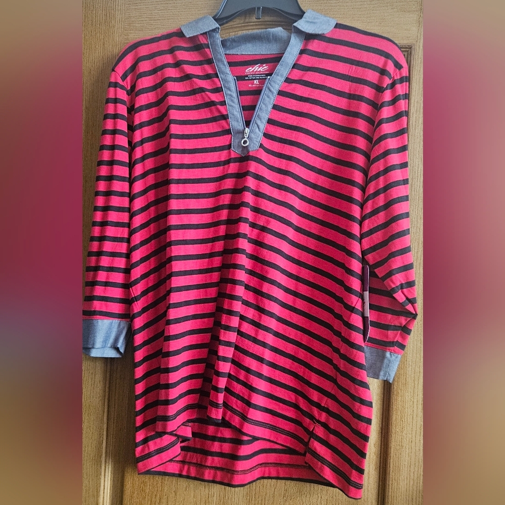 Chic Pink and Black Striped Top